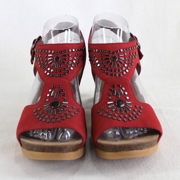 Dansko Deandra Sandals Womens Size 38 US 8 Red Studded Leather Block Heel - Picture 3 of 11